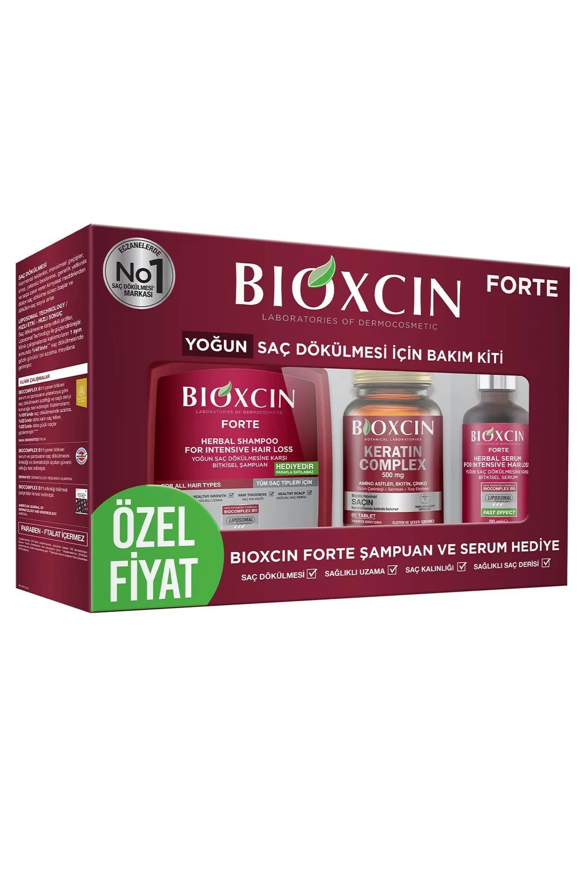 Bioxcin Forte Saç Bakım Kiti Yoğun Saç Dökülmesi İçin (300 ml Şampuan  50 ml Serum  Keratin Complex 60 Tablet)