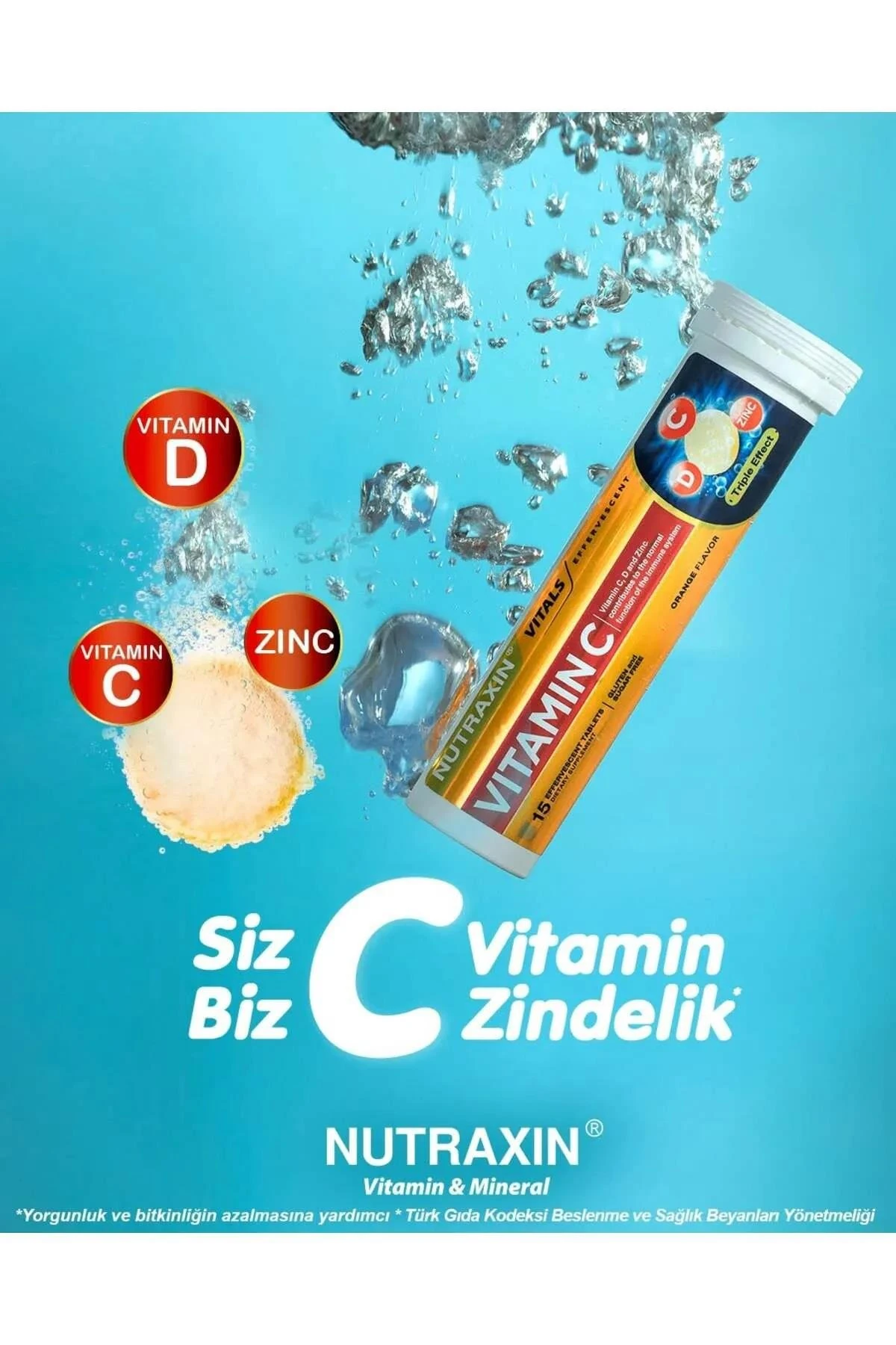 Nutraxin Vitamin C D Zinc 15 Efervesan Tablet - İkili Kofre